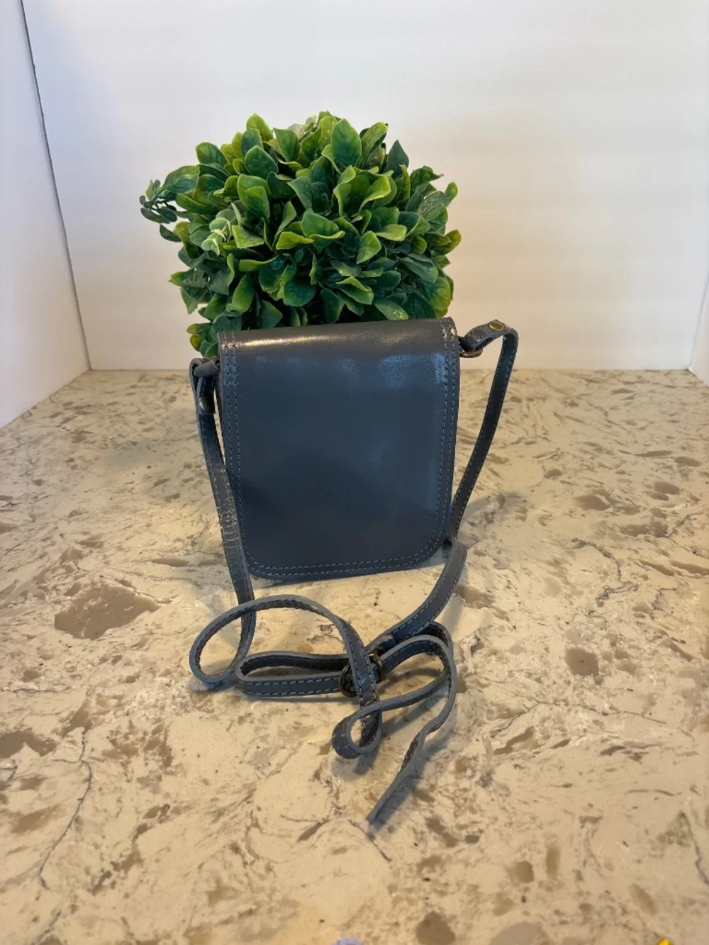 Florence Made In Italy Grey Structured Leather Crossbody Handbag